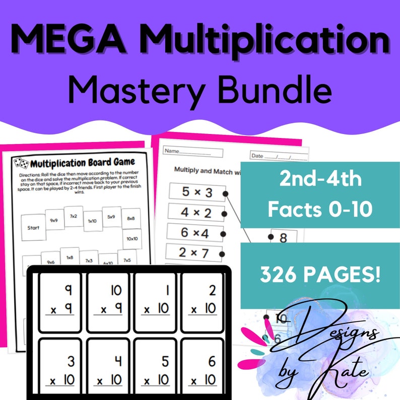 Multiplication Mastery BUNDLE 326 Pages Facts 0-10, Games, Printables, Flashcards, Worksheets Elementary Math Homeschool Support zdjęcie 1