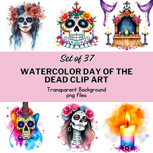 Watercolor Día de Los Muertos / Day of the Dead Clip Art | Commercial Use PNG | Sugar Skull | La Catrina | Altars | Crafts | Scrapbooking