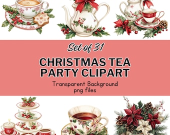 Jultebjudnings Clipart: 31 PNG-designer för högtider