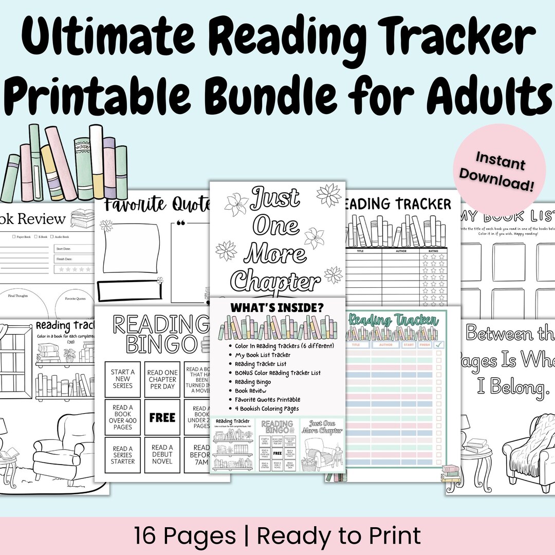 Reading Tracker Printable Bundle for Adults | Log, Bingo, Review (PDF ...