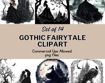 Gothic Fairytale Clipart: Dark Princess, Castle, Raven PNGs (Commercial Use, Digital Download)