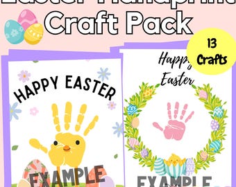Påskpysselpaket med handavtryck | 13 påskpyssel | Konstaktiviteter för förskola och dagis | Digital nedladdning