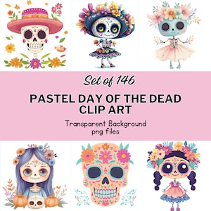 Pastel D'a de los Muertos / Tag der Toten Clip Art Pack- Sugar Skulls- Calavera- Scrapbooking- DIY Crafts- Junk Journal- Kommerzielle Nutzung