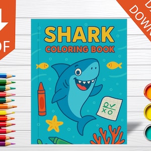 Shark Coloring Book for Kids | 31-Page Ocean Animal PDF | Cute Shark Printable Activity | Fun Facts + Silly Shark Designs | Instant Download