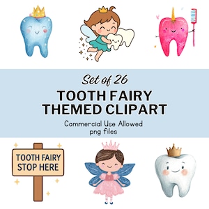 Tooth Fairy Clipart Elements – 26 PNGs | Kawaii Tooth Fairy Graphics | Transparent Background | Commercial Use | Dental Clipart