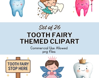 Kawaii Tooth Fairy Clipart: 26 PNG Graphics (Commercial Use, Digital Download)