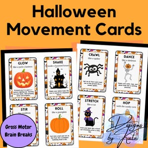 Schede di movimento motorio lordo a tema Halloween / Pause cerebrali / Attività di transizione / Terapia occupazionale / Attività del cerchio