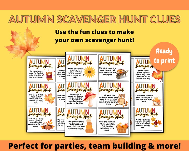 Fall Riddles Hunt Autumn Scavenger Hunt Clues: Printable Riddles (PDF) - Etsy