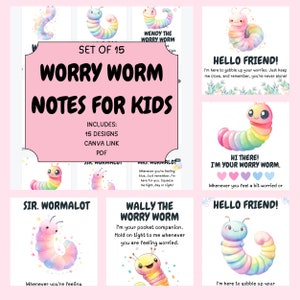 Worry Worm Tags & Notes for Kids - Sorgen und Angst Werkzeuge für Kinder - Positive Notizen und Nachrichten für Kinder - Lunchbox Notizen - Taschen Notizen