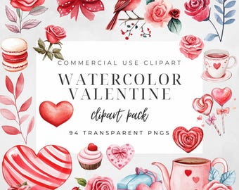 Clipart di San Valentino ad acquerello: 94 PNG, documenti digitali bonus (uso commerciale)