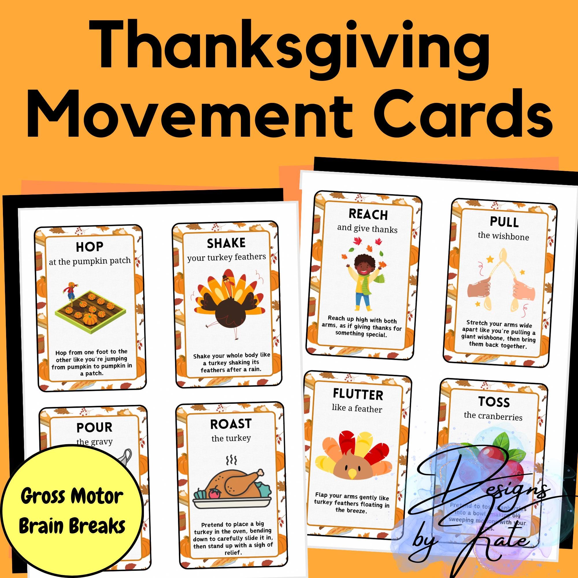 Thanksgiving Themed Gross Motor Movement Cards | Brain Breaks | Transition Activities | Occupational Therapy | Circle Time Activities
