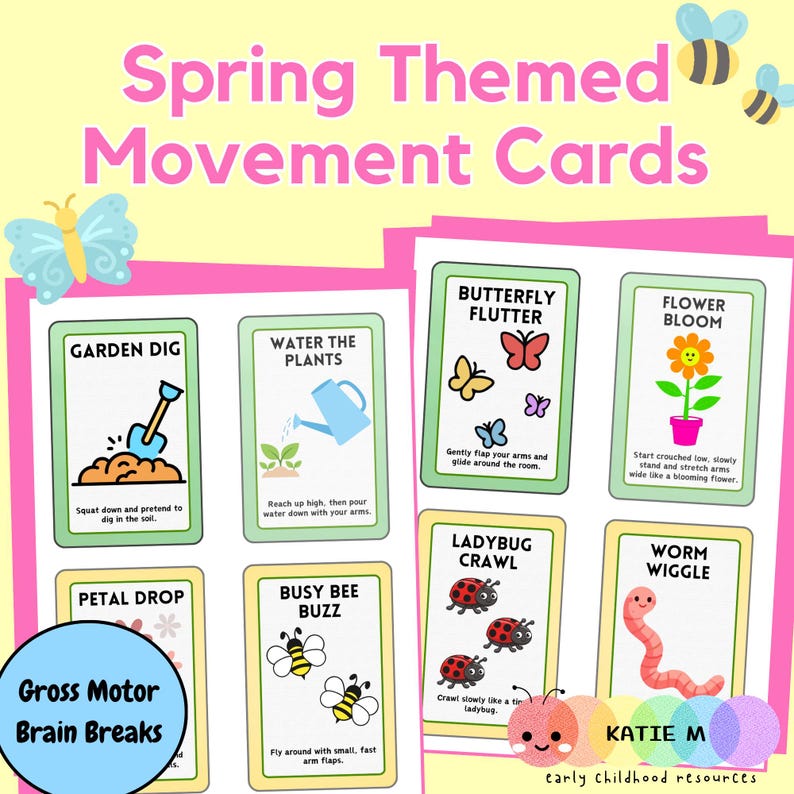 Spring Movement Cards: Gross Motor Skills Activity (Printable) image 1