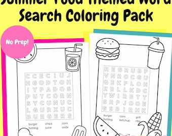 Summer Food Word Search Coloring Pages: Fine Motor Skills Activity (PDF Printable)