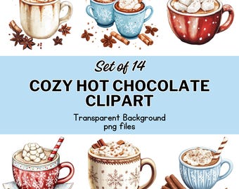 Cozy Hot Chocolate Clipart: Winter PNG Designs (Commercial & Personal Use)