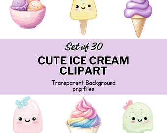 Clipart di gelato / 30 illustrazioni PNG, uso commerciale (download digitale)