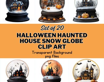 Halloween spökhus snöglob Clipart: 20 PNG-filer