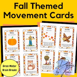 Tarjetas de motricidad gruesa con temática de otoño / Descansos para el cerebro / Actividades de transición / Terapia ocupacional / Actividades en círculo