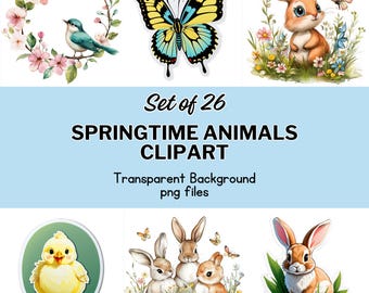 26 Image Spring Spring Animals Clipart: 26 PNG Illustrations for Stickers (commercial ...