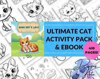 Cat Activity Pack: E-Book, Coloring Pages, Mazes (PDF Download)