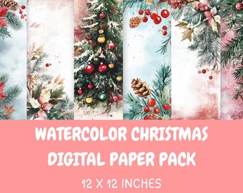 Watercolor Christmas Digital Paper Pack: 56 Holiday Designs (12x12 PNG)