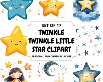 Twinkle Star Watercolor Clipart: Nursery Art, DIY Cards (PNG Files)
