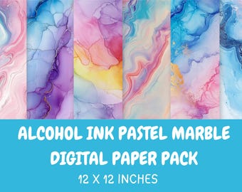 Papel Digital com Tinta Álcool Pastel Mármore: Fundos Abstratos (PNG e PDF, 12x12, 300 DPI)