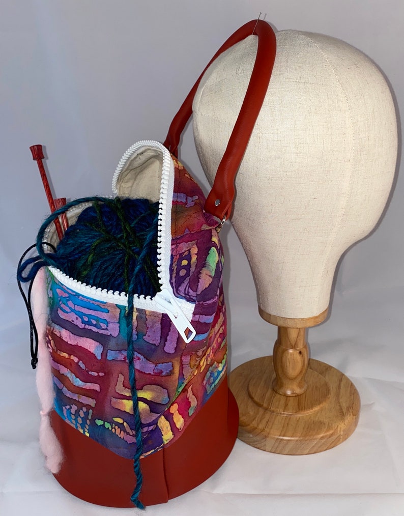 Medium Yarn Bowl Bag Traveling Project Bag Red & Green Aztec Etsy