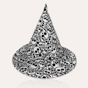 Witch/Wizard Hat White Skulls
