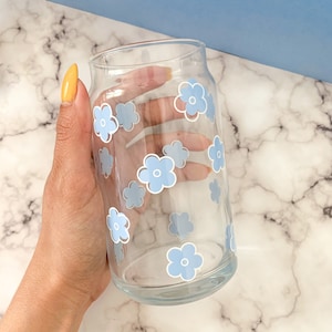 Blue Flower Beer Can Glass Cup