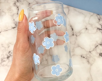 Blue Flower Beer Can Glass Cup