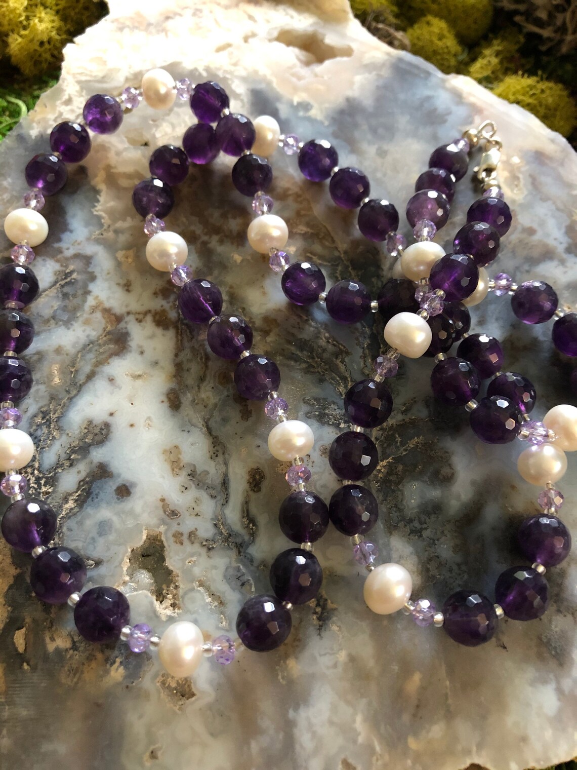 Februar Birthstone/Faceted Amethyst und Perlen | Etsy