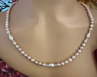 Long Length Freshwater Pearls, Blush Tone with Gray. Jewelry Set, Matching Earrings.Gift Set, June’s Birthstone
