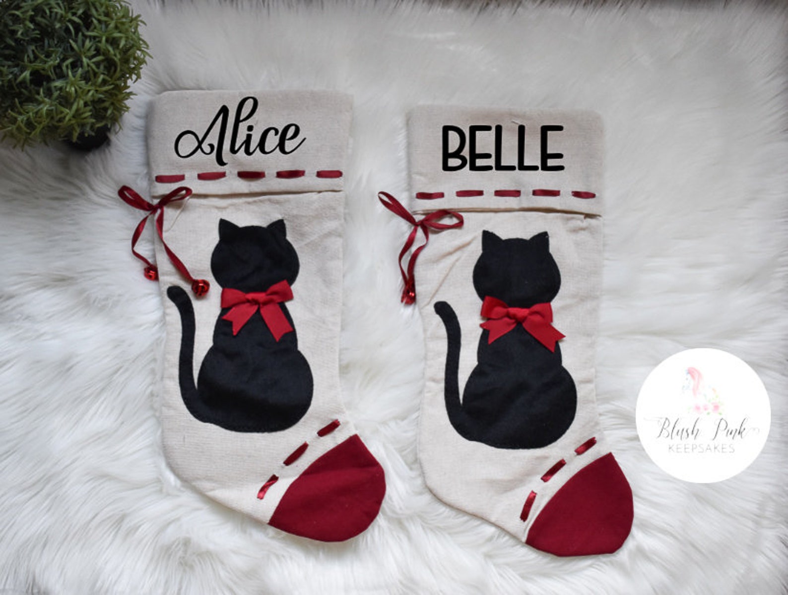 Personalized Cat Silhouette Canvas Christmas Stocking