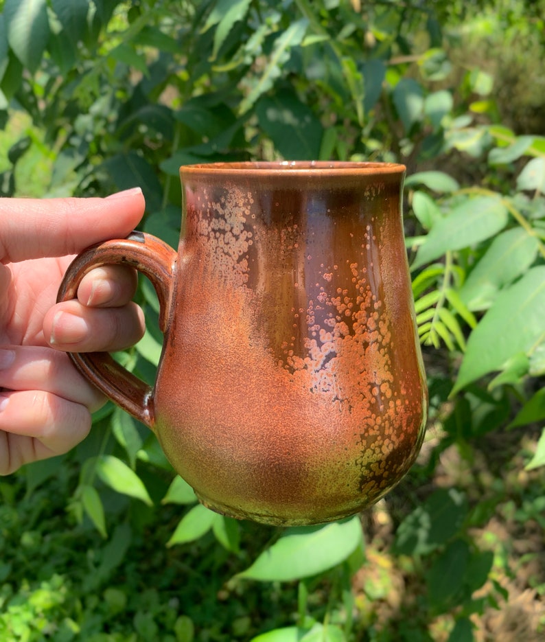 Ceramics /& Pottery Colorful Clay Plant Road 16oz Copper Rose Gold Amber Mug Handmade Coffee Tea Cup Homemade Gift Present