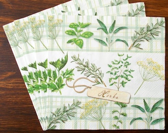 Herbs green Luncheon Paper Table Napkins 20 in a pack 33cm square