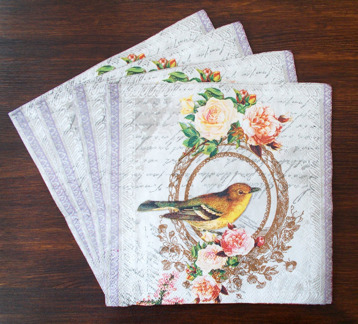 Set 4 Bird paper napkins size 33cm x 33cm for Decoupage Design Etsy