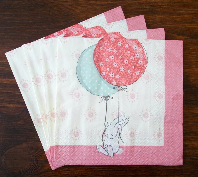 Set 4 Easter rabbit with balloons paper napkins size 33cm x 33cm for Decoupage Design Scrapbooking Decor Creating collages