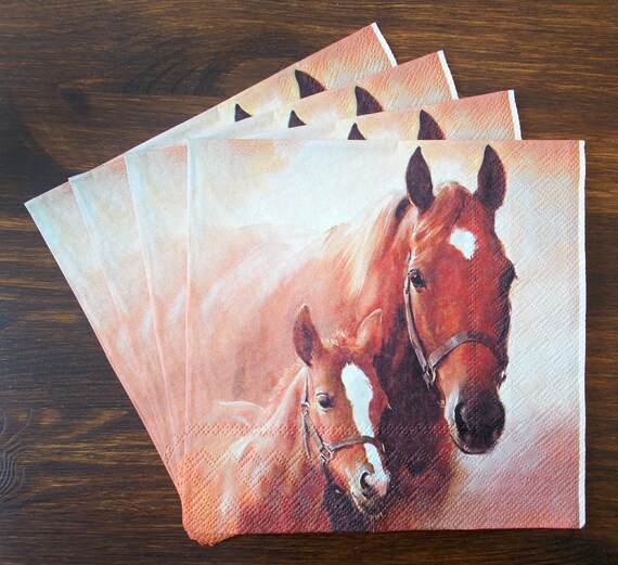 Set 4 Horses paper napkins size 33cm x 33cm for Decoupage Etsy