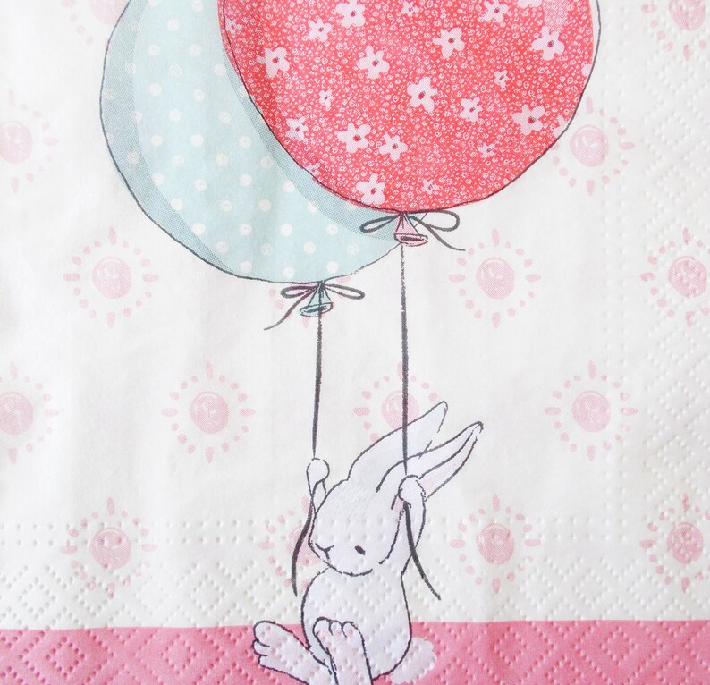 Set 4 Easter rabbit with balloons paper napkins size 33cm x 33cm for Decoupage Design Scrapbooking Decor Creating collages