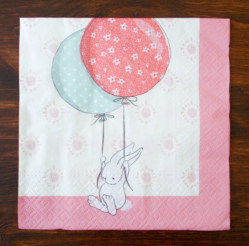Set 4 Easter rabbit with balloons paper napkins size 33cm x 33cm for Decoupage Design Scrapbooking Decor Creating collages