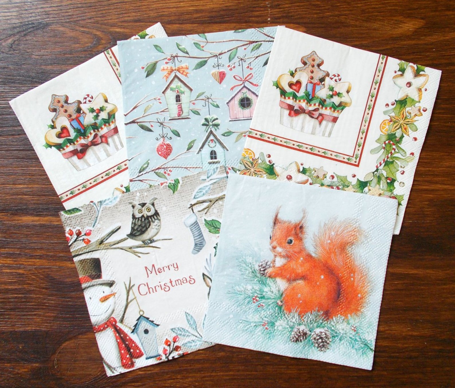 Set 5 Christmas paper napkins size 25cm x 25cm for Decoupage Etsy