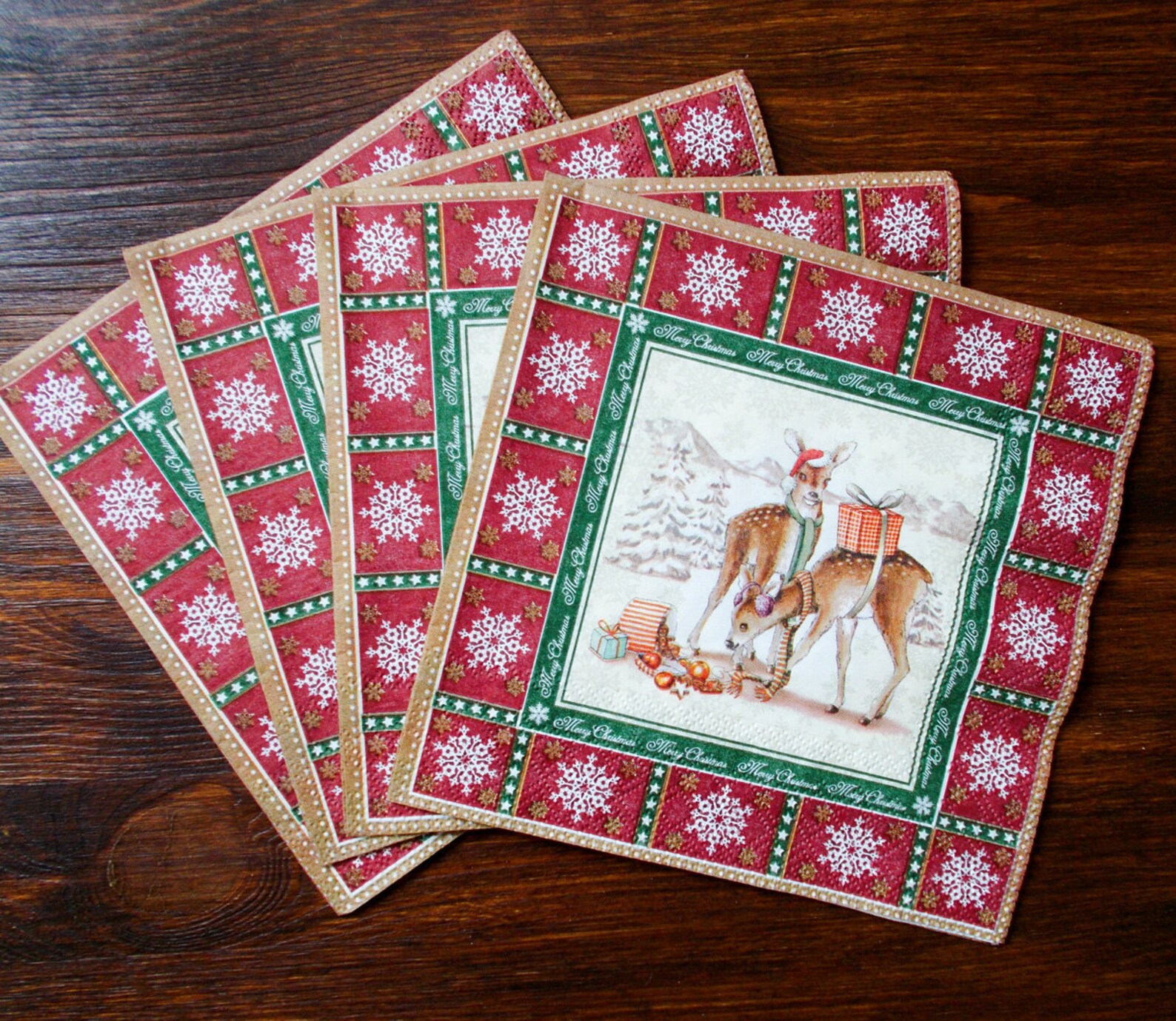 Set 4 Deer christmas paper napkin size 33cm x 33cm for Etsy