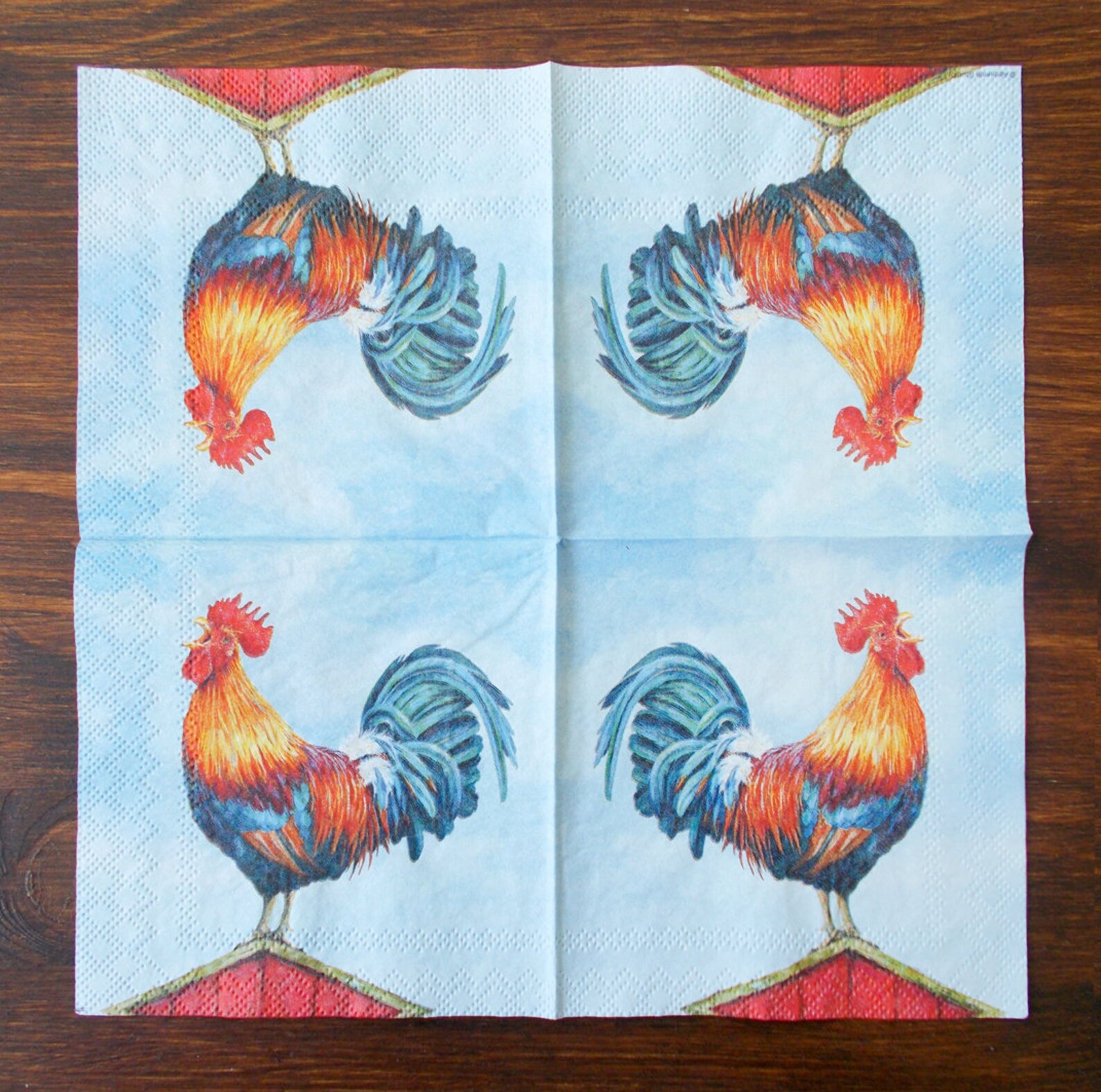 Set 4 Rooster Paper Napkins Size 25cm X 25cm for Decoupage Etsy