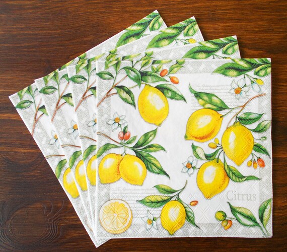 Set 4 Yellow lemon paper napkins size 33cm x 33cm for Etsy