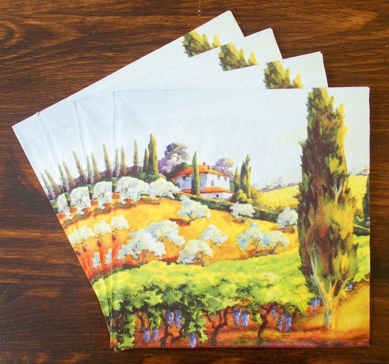 Set 4 Tuscany landscape paper napkins size 33cm x 33cm for Etsy