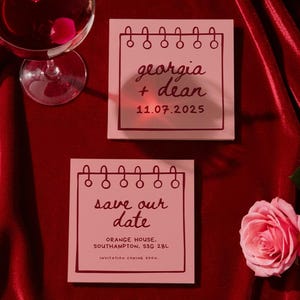 Pink & Red Wedding Invitation Save The Date, Hand-Drawn Square (Canva Template)