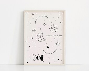 Print Inspirational Quote - Whatever comes, let it come | Positive Astrology Moon Minimal Wall Art Digital Print | A5 A4 A3