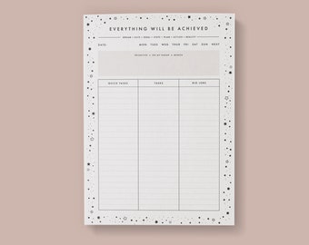 A4 Weekly Task Planner | 100 Pages | Positive Affirmation, To Do List, Desk Weekly Schedule | Christmas Present for Her, Stocking Filler