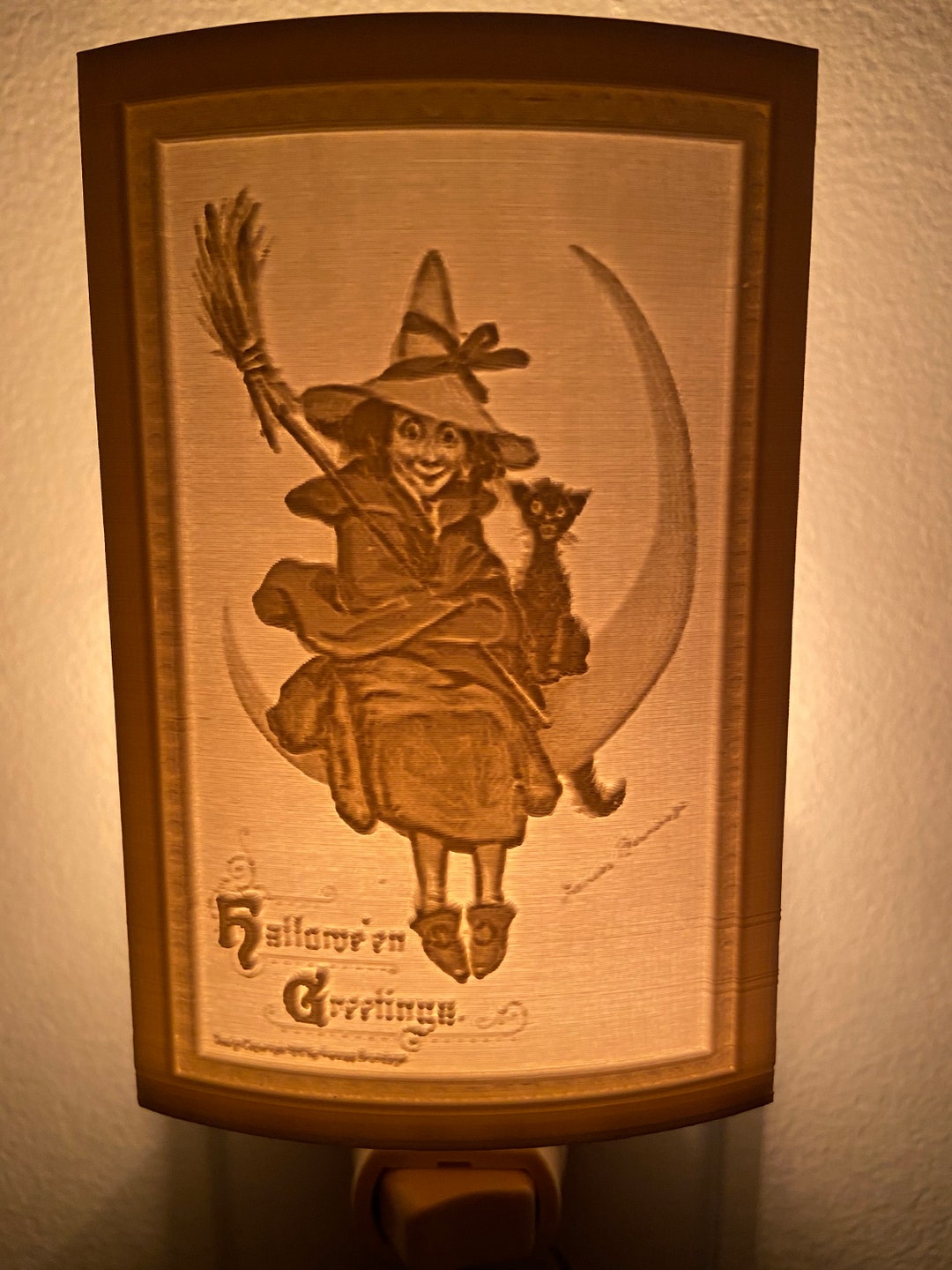 Halloween Lithophane Night Light Witch on Moon Etsy