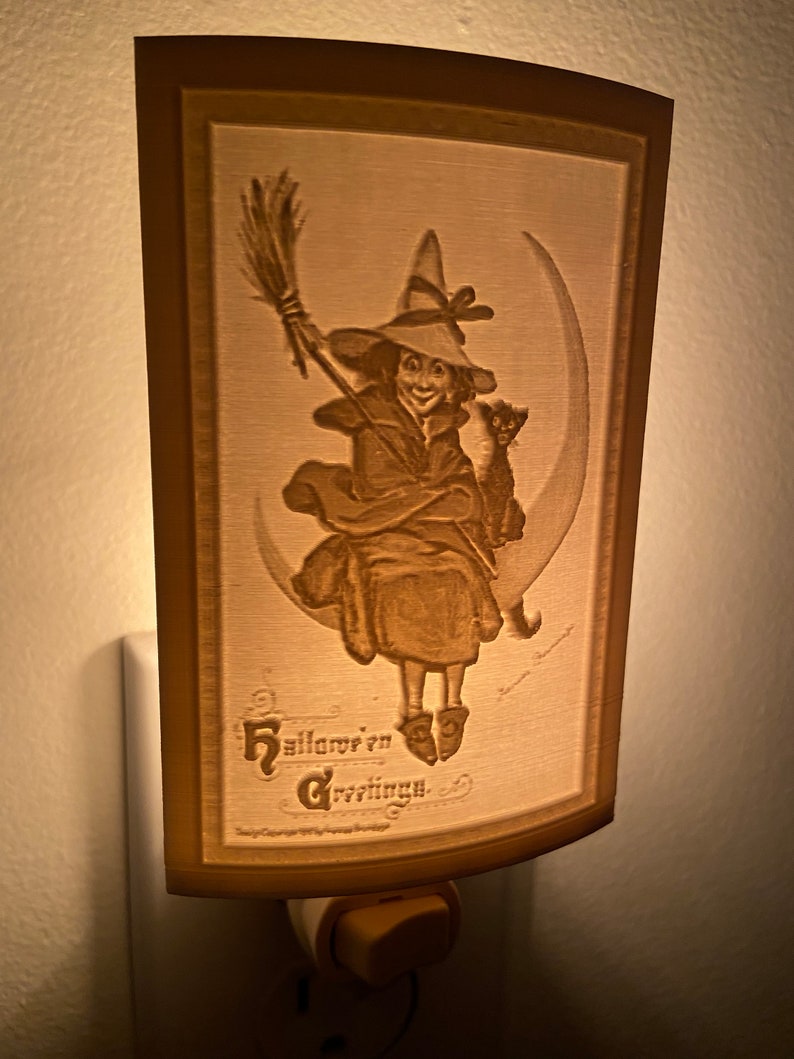 Halloween Lithophane Night Light Witch on Moon Etsy